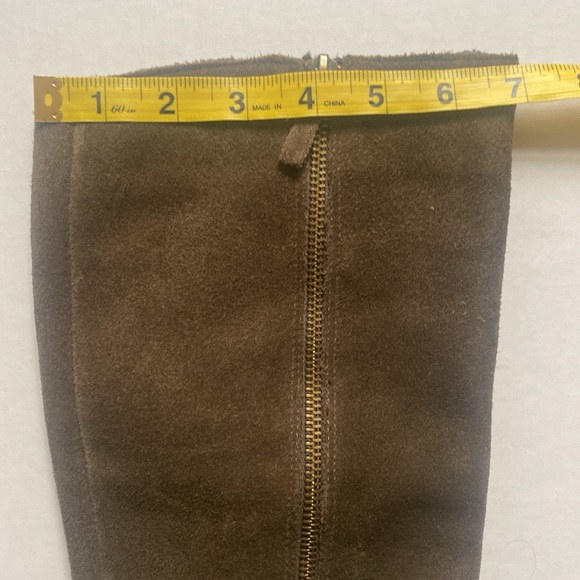Franco Sarto Wedge Knee High Suede Boots Size 7 Moss Green Brown Full Side Zip - Picture 13 of 16